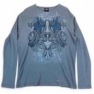 MMA Elite Thermal Shirt Mens 2XL Gray Long Sleeve Waffle Knit Wings Fleur De Lis